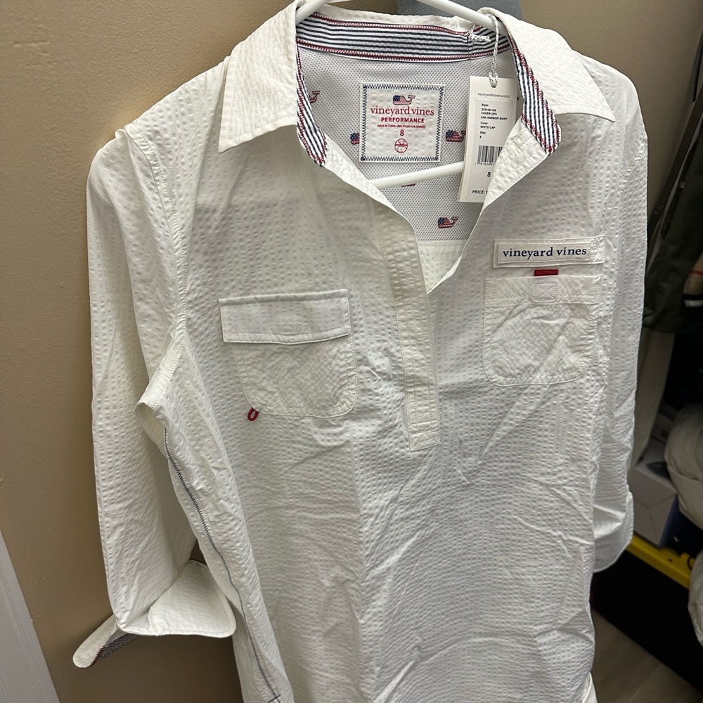 NWT Vineyard Vines Performance Harbor Seersucker Cover Up Shirt